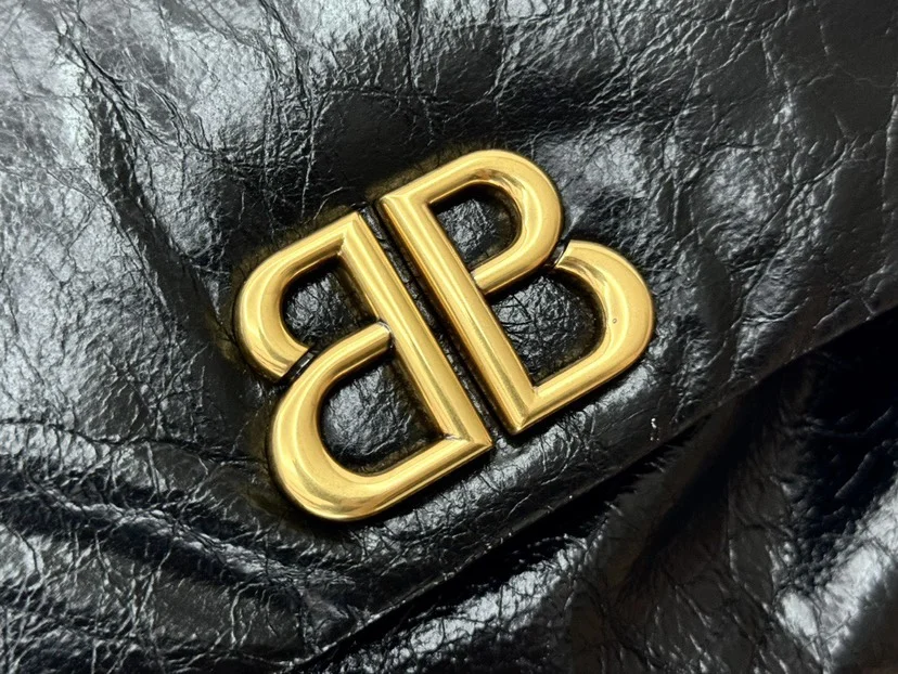 BALENCIAGA Shoulder Bags Soft Calf Leather Black-Gold 24.8X22X12CM E5010065882 - Image 8