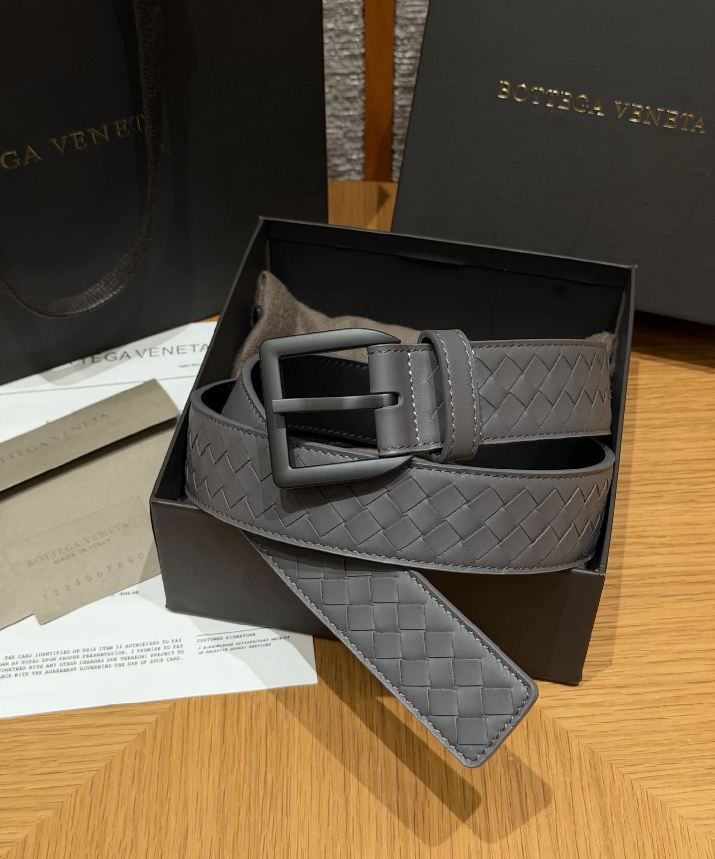 BOTTEGA VENETA Belts Braided Leather Grey-Dark Grey 3.5cm Width B2010050217