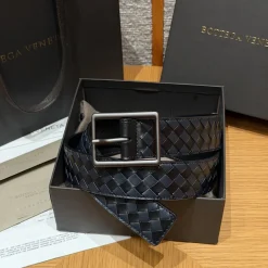 BOTTEGA VENETA Belts Woven Calf Leather Blue-Silver 3.5cm Width B2010050205