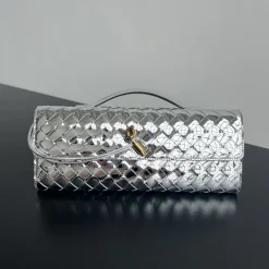 BOTTEGA VENETA Clutches Bags Intreccio Lambskin Silver-Gold 31X13X3CM F8010064282