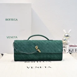 BOTTEGA VENETA Clutches Bags Intreccio Suede Green-Gold 31X13X3CM F8010064553