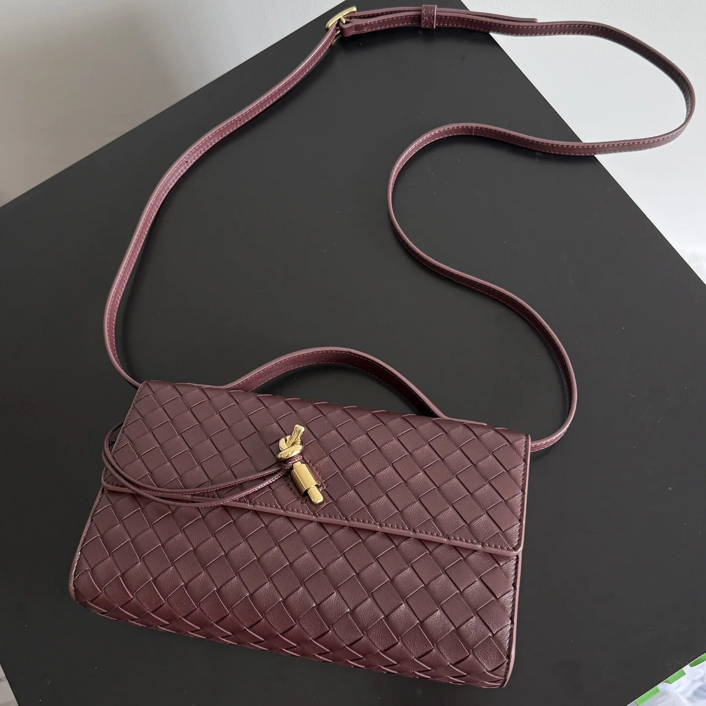 BOTTEGA VENETA Clutches Bags Lamb Leather Burgundy-Gold 24X13.5X7CM G6010065865 - Image 6