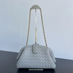 BOTTEGA VENETA Clutches Bags Lambskin Leather Grey-Gold 31.5X16.5X11CM A13010063695