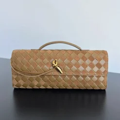 BOTTEGA VENETA Clutches Bags Lambskin & Suede Brown-Gold 31X13X3CM F8010064278