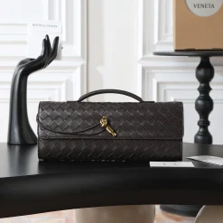 BOTTEGA VENETA Clutches Bags Nappa Lambskin Brown-Gold 31X13X3CM F8010064504