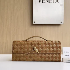 BOTTEGA VENETA Clutches Bags Suede Leather Brown-Gold 31X13X3CM F8010064353