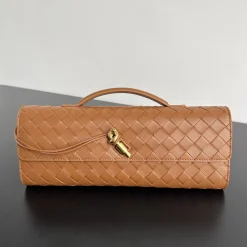 BOTTEGA VENETA Clutches Bags Woven Lambskin Brown-Gold 31X13X3CM F8010064279