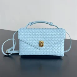 BOTTEGA VENETA Shoulder Bags Intrecciato Leather Blue-Gold 25X16X5.5CM H3010062582