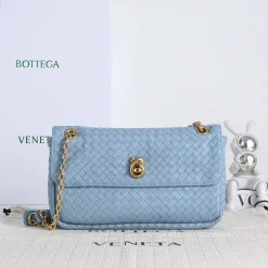 BOTTEGA VENETA Shoulder Bags Lambskin Leather Blue-Gold 27X16X6CM I3010065284