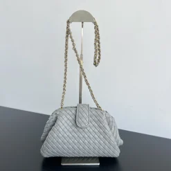 BOTTEGA VENETA Shoulder Bags Lambskin Leather Grey-Gold 27X15X8CM I4010063621