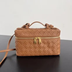 BOTTEGA VENETA Top Handle Bags Intrecciato Leather Brown-Gold 22X12.5X5CM F8010064666