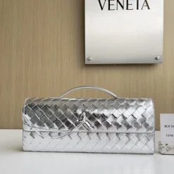 BOTTEGA VENETA Top Handle Bags Lambskin Silver 31X13X3CM F8010064312