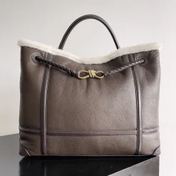 BOTTEGA VENETA Top Handle Bags Lambswool Brown-White 45X22X34CM A68010065581