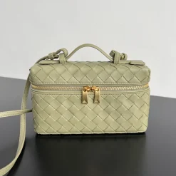 BOTTEGA VENETA Top Handle Bags Woven Leather Green-Gold 22X12.5X5CM F8010064665
