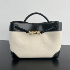 BOTTEGA VENETA Totes Bags Leather Canvas Black-Natural 32.5X24X12CM A08010065600