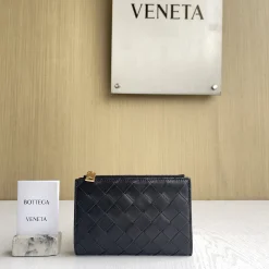 BOTTEGA VENETA Wallet Bags Lambskin Black-Gold 14.5X9.3X2CM D8010064989