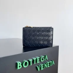 BOTTEGA VENETA Wallet Bags Lambskin Leather Black-Gold 14.5X9.3X2CM D8010065010