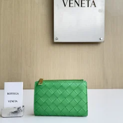 BOTTEGA VENETA Wallet Bags Lambskin Leather Green-Gold 14.5X9.3X2CM D8010064990