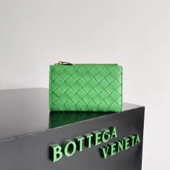 BOTTEGA VENETA Wallet Bags Lambskin Leather Green-Gold 14.5X9.3X2CM D8010065005