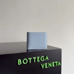 BOTTEGA VENETA Wallet Bags Ostrich Leather Blue 11X9.5X1CM D3010064570