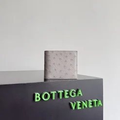 BOTTEGA VENETA Wallet Bags Ostrich Leather Gray 11X9.5X1CM D3010064580