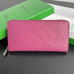 BOTTEGA VENETA Wallet Bags Ostrich Leather Pink-Silver 19X10X2 F3010065151