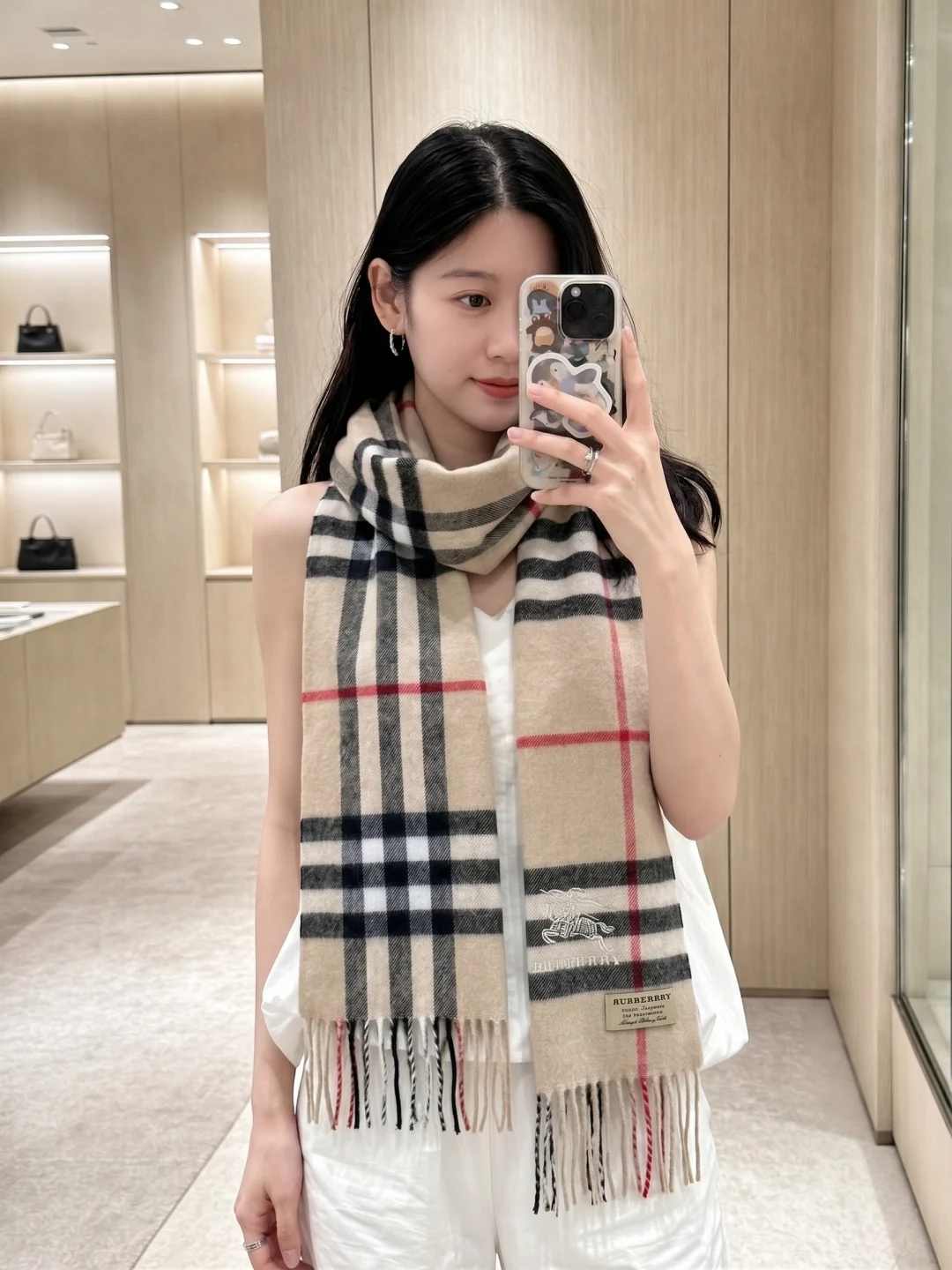 BURBERRY Scarves Cashmere Beige-Black-Red One Size A0010070274
