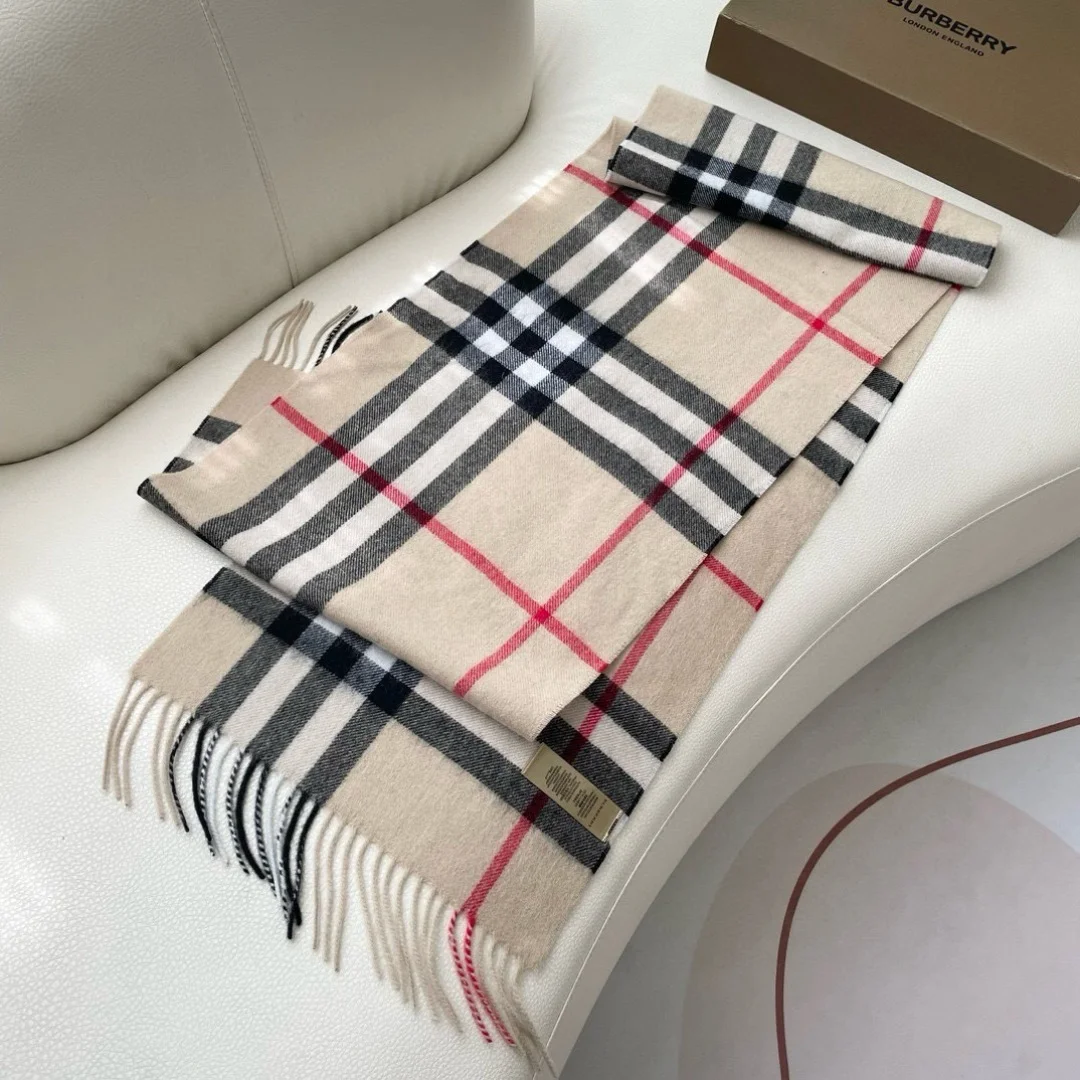 BURBERRY Scarves Cashmere Beige-Black-Red One Size A0010070274 - Image 6
