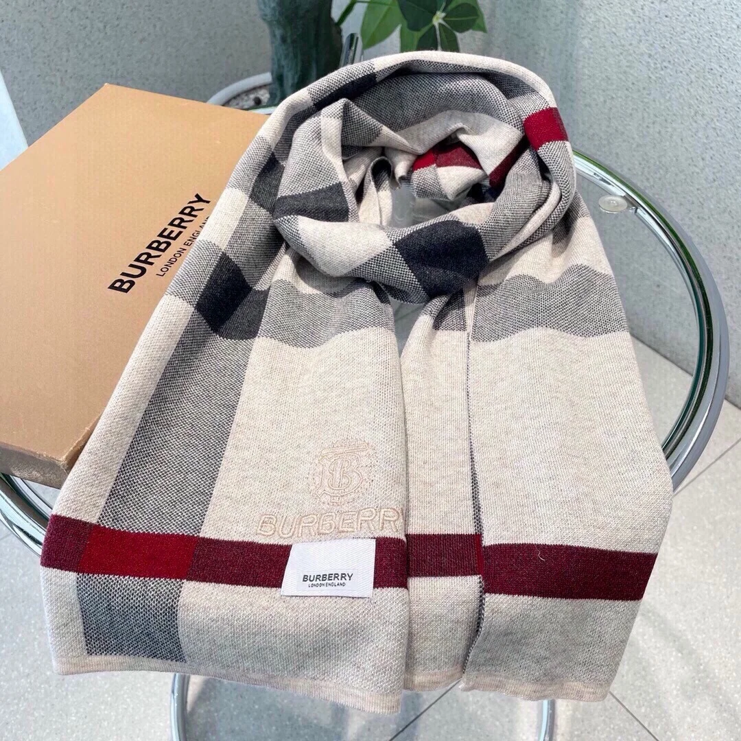 BURBERRY Scarves Cashmere Beige-Black-Red One Size A2010070742 - Image 5