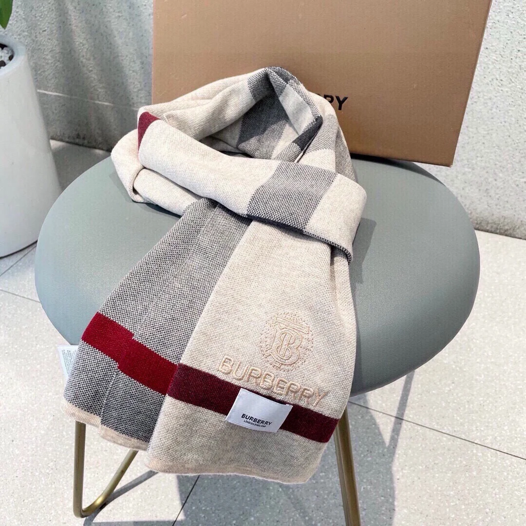 BURBERRY Scarves Cashmere Beige-Black-Red One Size A2010070742 - Image 8