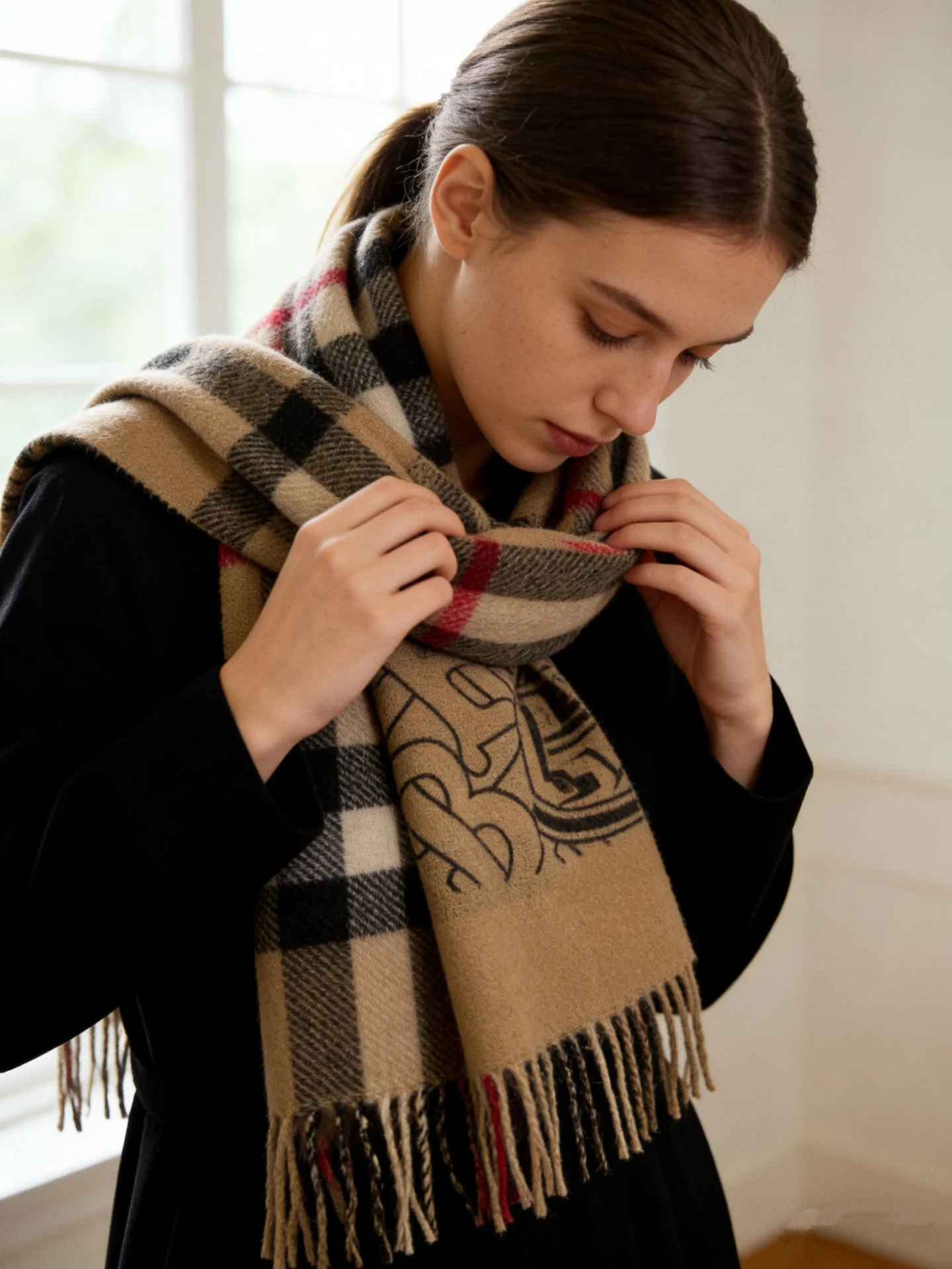 BURBERRY Scarves Cashmere Tan-Black-Red 30x180CM A4510070255