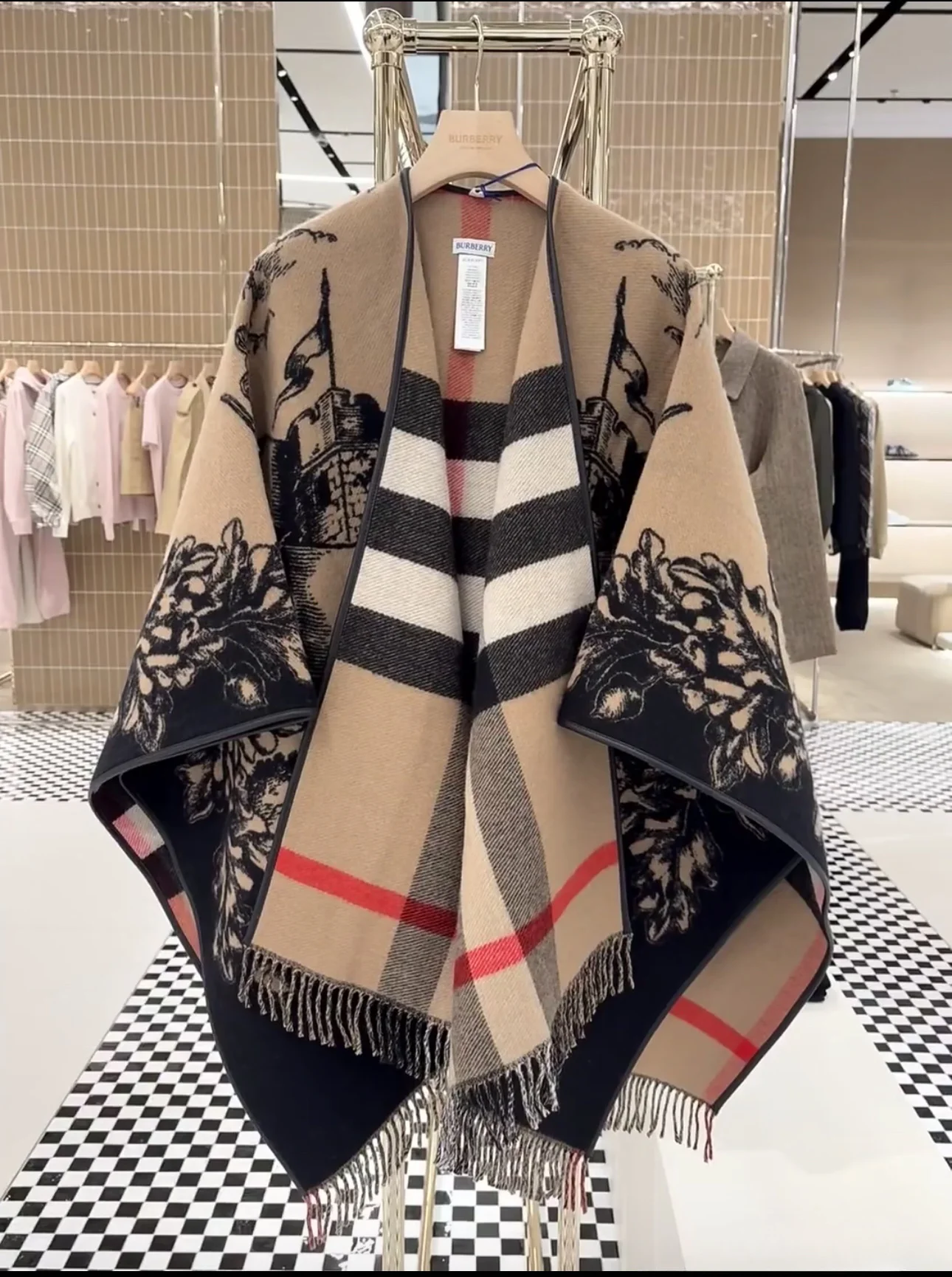 BURBERRY Scarves Cashmere Wool Beige-Black-Red-White 140_140 B6010070859