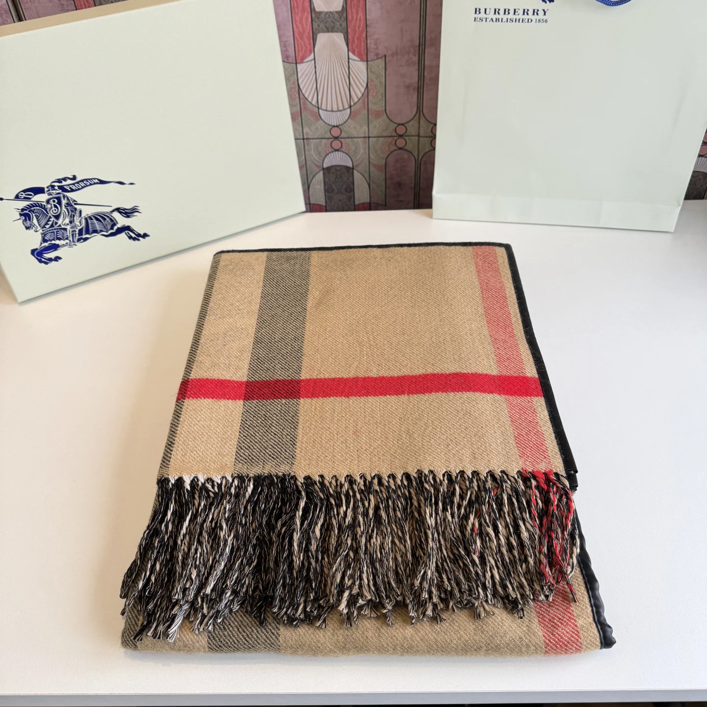 BURBERRY Scarves Cashmere Wool Beige-Black-Red-White 140_140 B6010070859 - Image 10