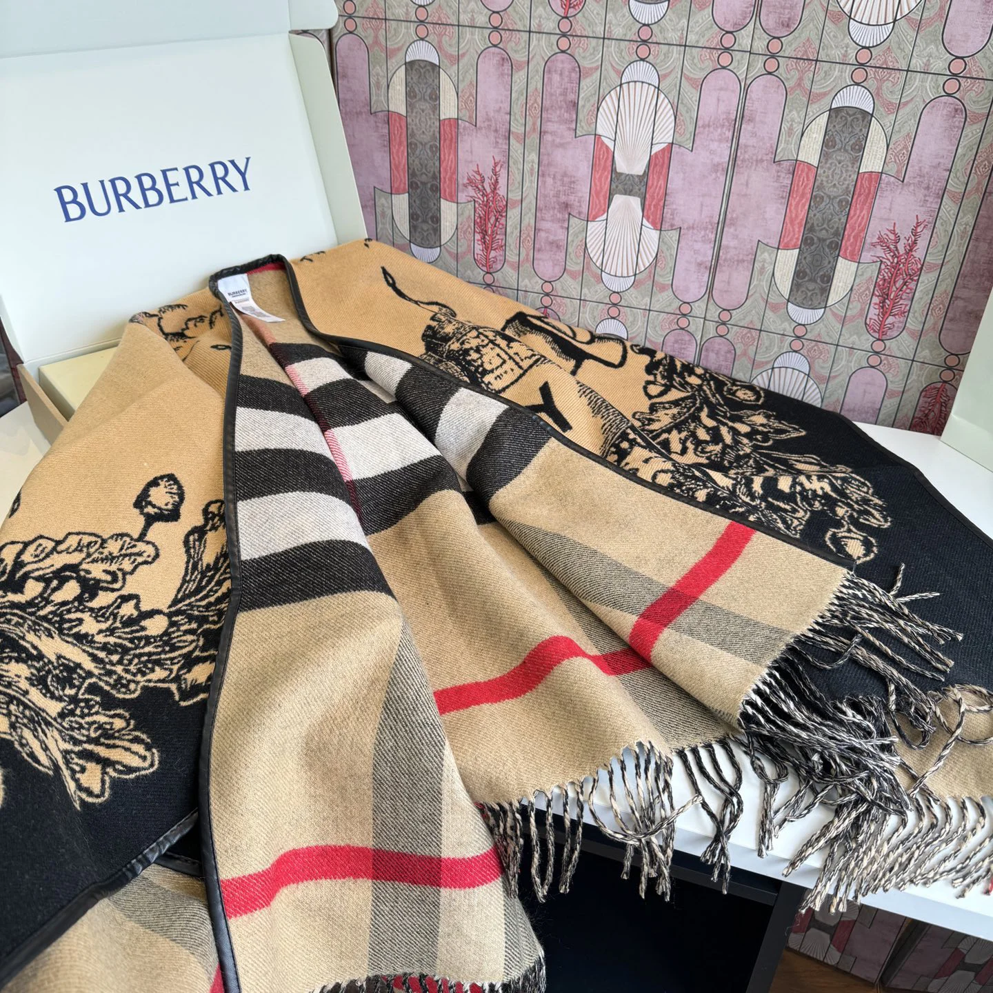 BURBERRY Scarves Cashmere Wool Beige-Black-Red-White 140_140 B6010070859 - Image 13