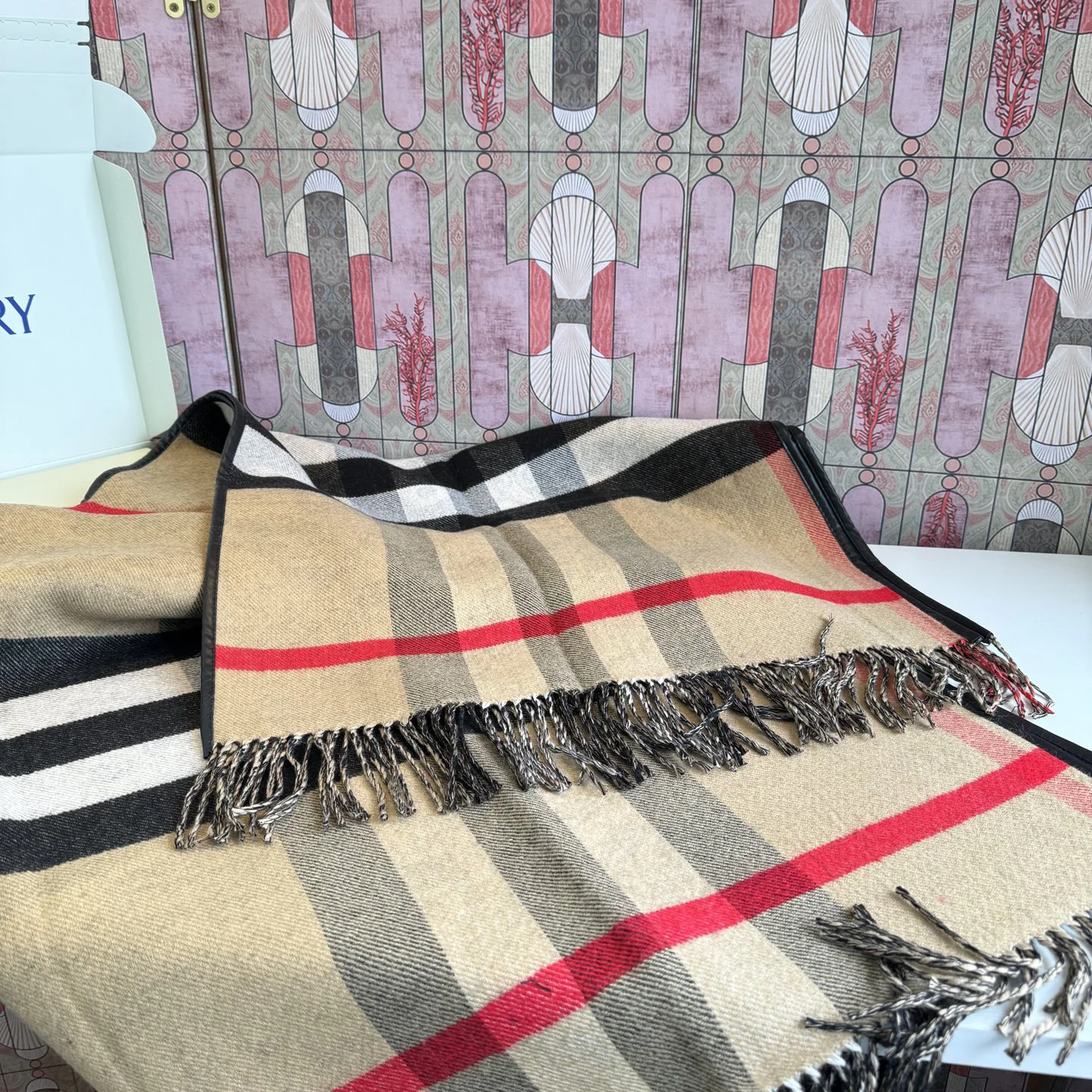 BURBERRY Scarves Cashmere Wool Beige-Black-Red-White 140_140 B6010070859 - Image 3
