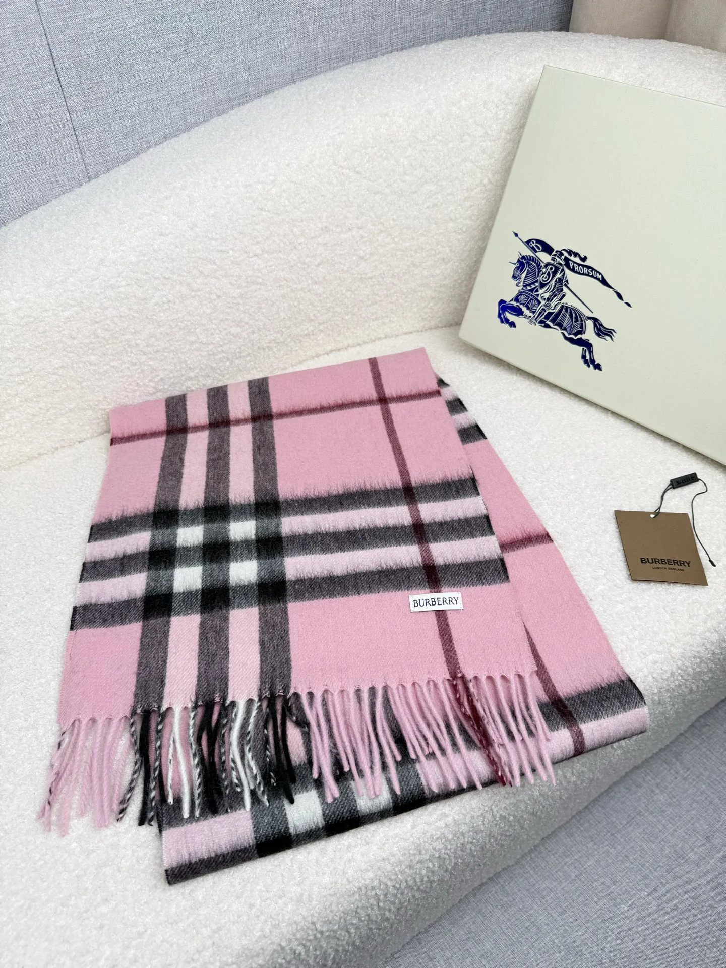 BURBERRY Scarves Wool Cashmere Blend Pink-Black One Size F510070338 - Image 2