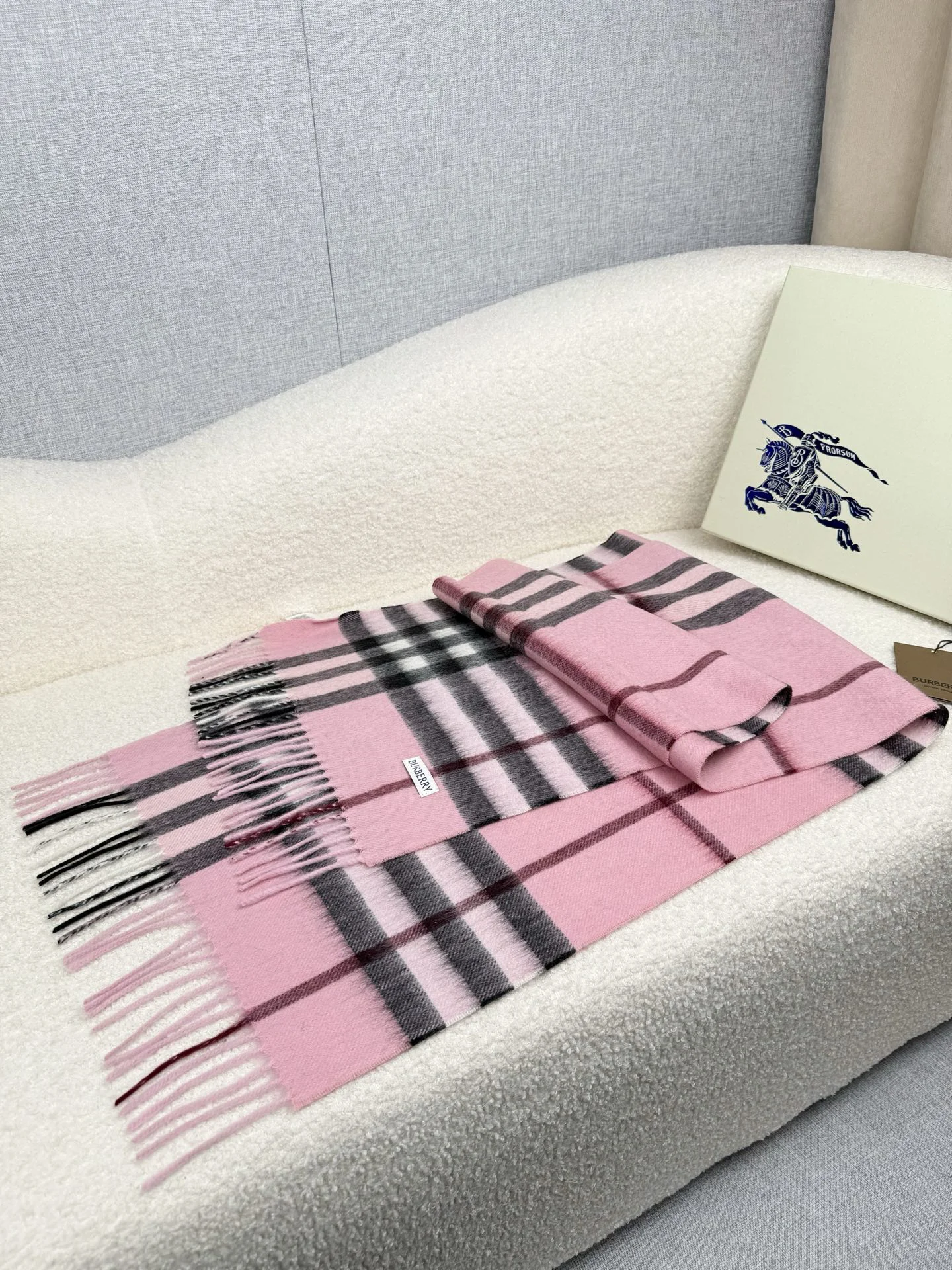 BURBERRY Scarves Wool Cashmere Blend Pink-Black One Size F510070338 - Image 3