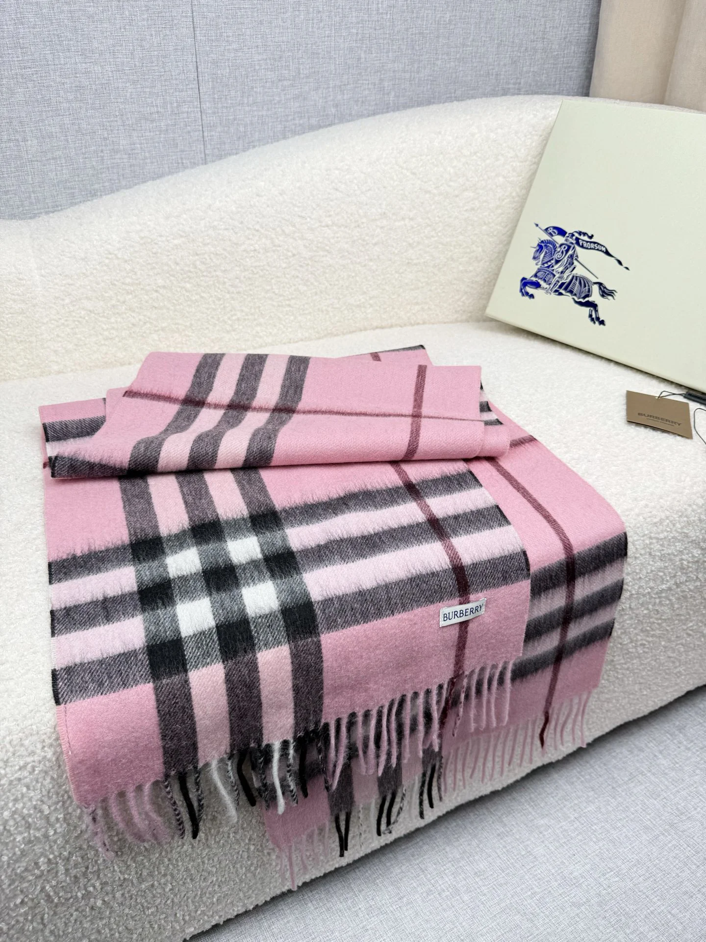 BURBERRY Scarves Wool Cashmere Blend Pink-Black One Size F510070338 - Image 4