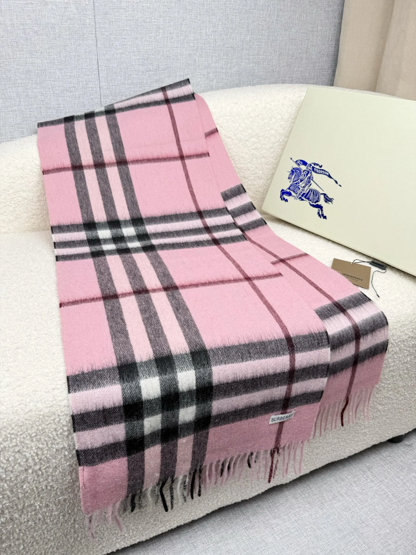 BURBERRY Scarves Wool Cashmere Blend Pink-Black One Size F510070338 - Image 5
