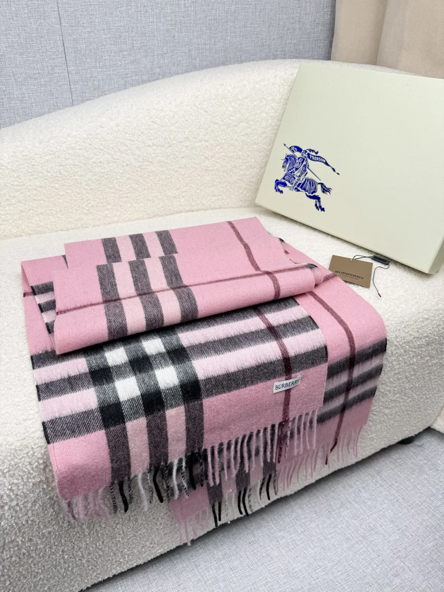 BURBERRY Scarves Wool Cashmere Blend Pink-Black One Size F510070338 - Image 6