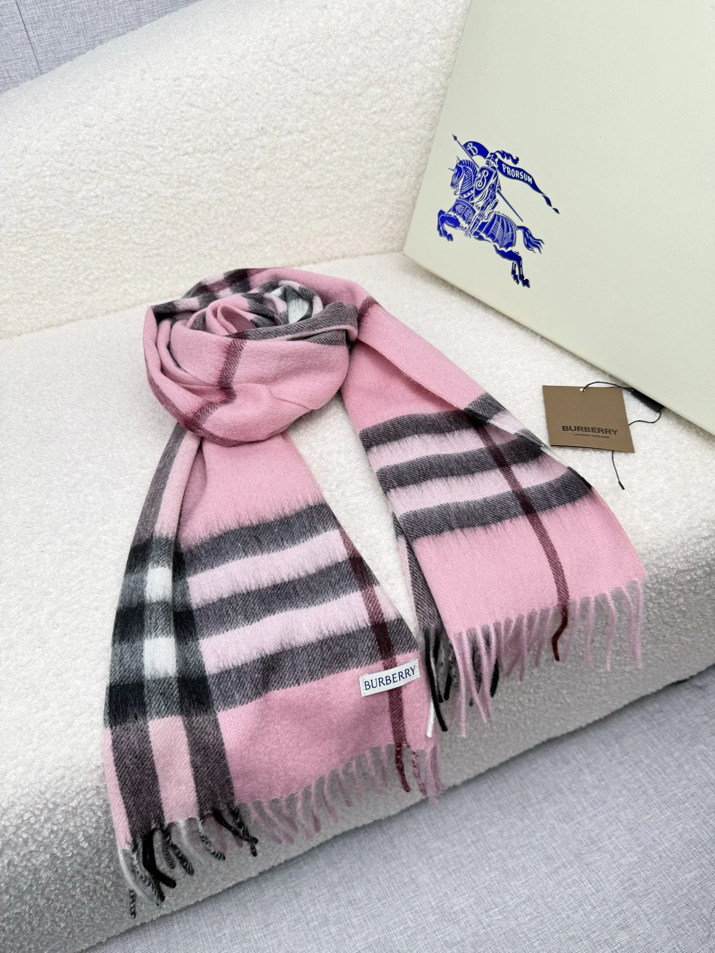 BURBERRY Scarves Wool Cashmere Blend Pink-Black One Size F510070338 - Image 7
