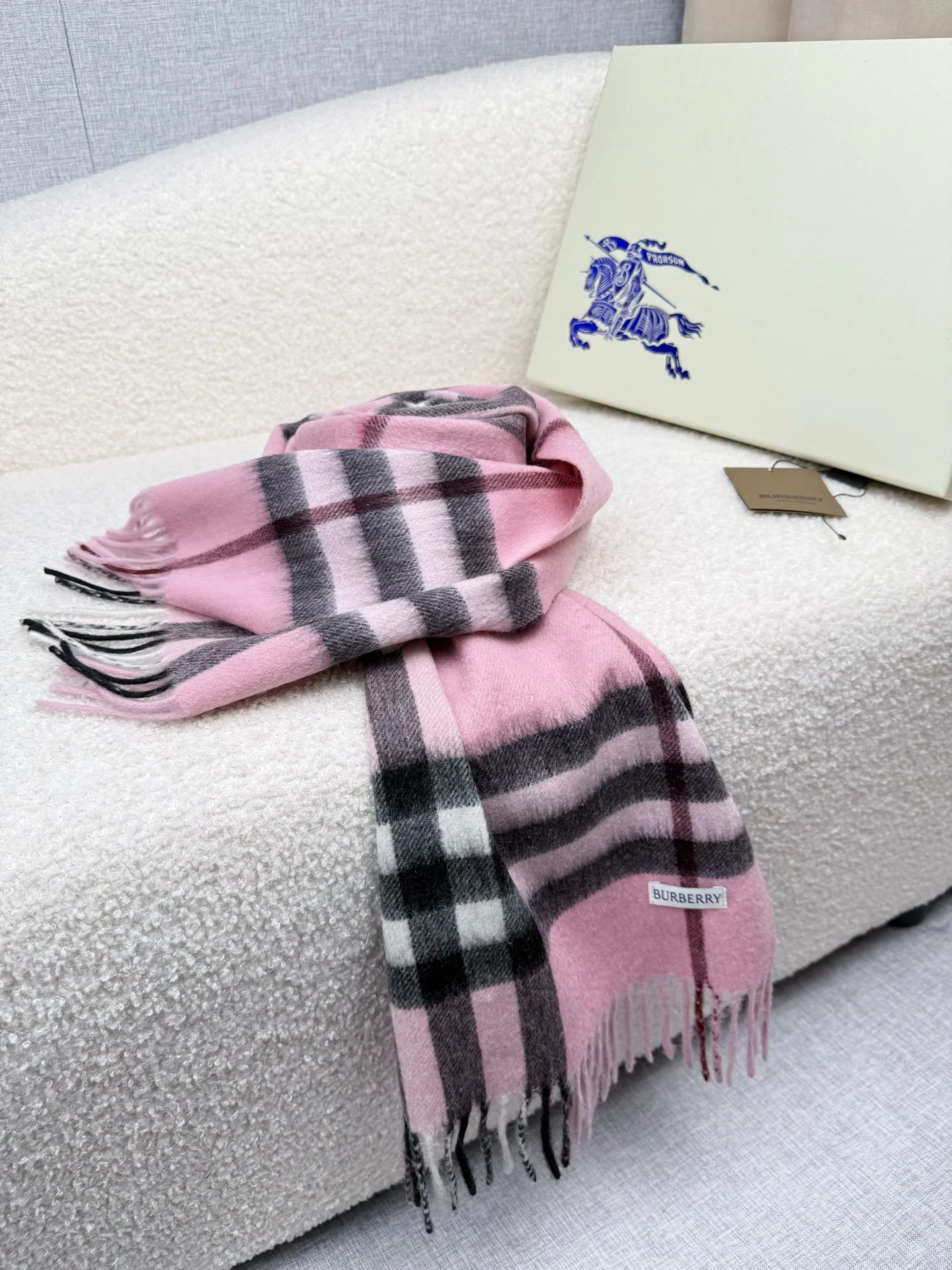 BURBERRY Scarves Wool Cashmere Blend Pink-Black One Size F510070338 - Image 8