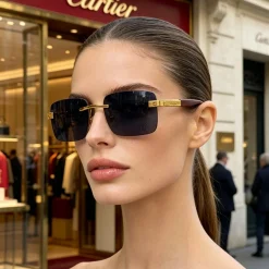 CARTIER Sunglasses Metal Wood I010073411