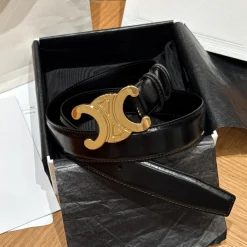 CELINE Belts Calf Leather Black-Gold 3.0cm Width A7010050028
