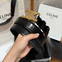 Alternative view of CELINE Belts Calf Leather Black-Gold 3.0cm Width A7010050028
