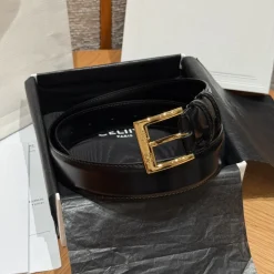 CELINE Belts Calf Leather Black-Gold 3.0cm Width A7010050030
