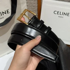 Alternative view of CELINE Belts Calf Leather Black-Gold 3.0cm Width A7010050030