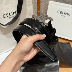 Alternative view of CELINE Belts Calfskin Leather Black-Silver 3.0cm Width A7010050027