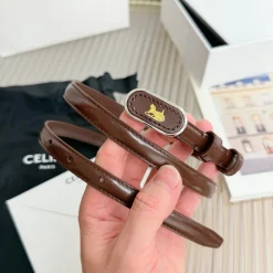 CELINE Belts Calfskin Leather Brown-Gold 1.3cm Width A7010050019