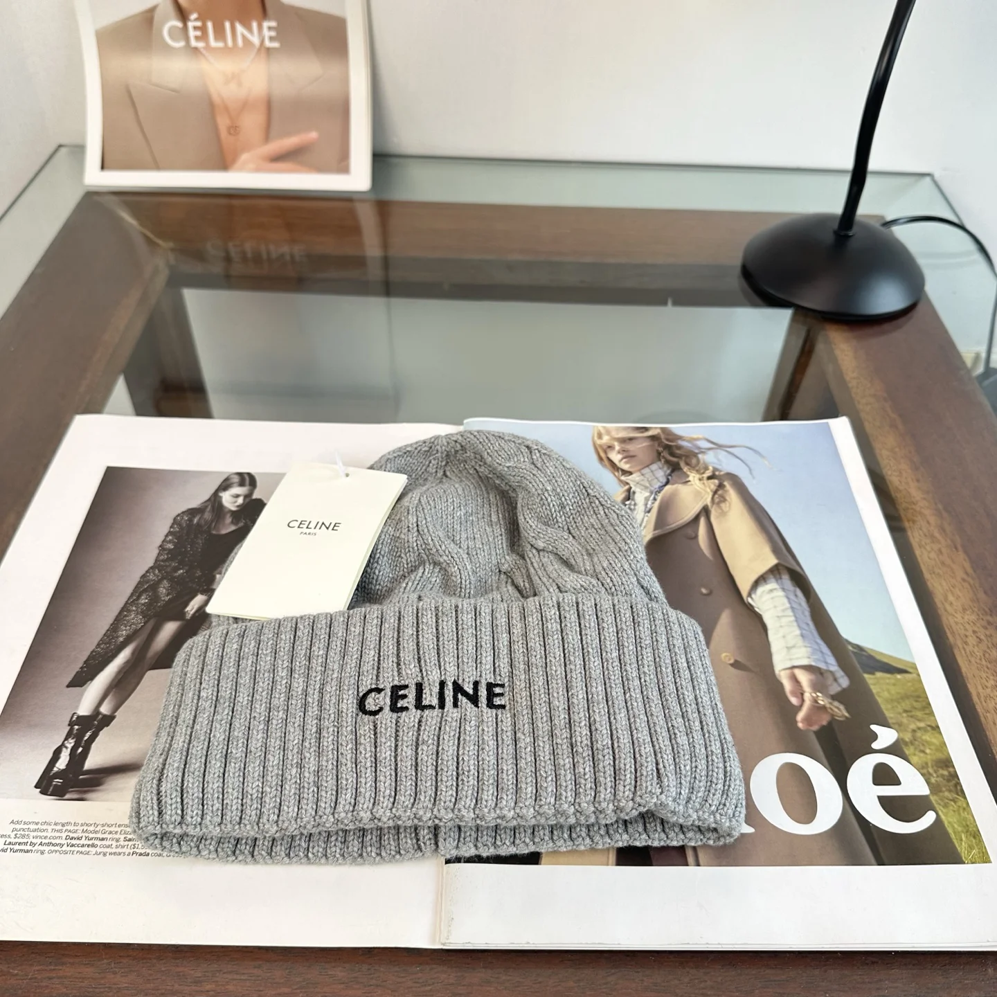 CELINE Hats Knit Grey-Black One Size D510072401